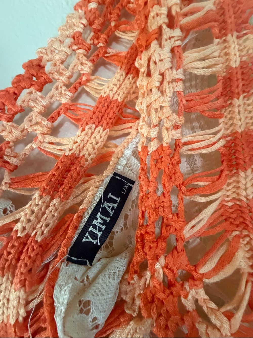 Ina Coral and Cream Crochet Fringe Swim Coverup